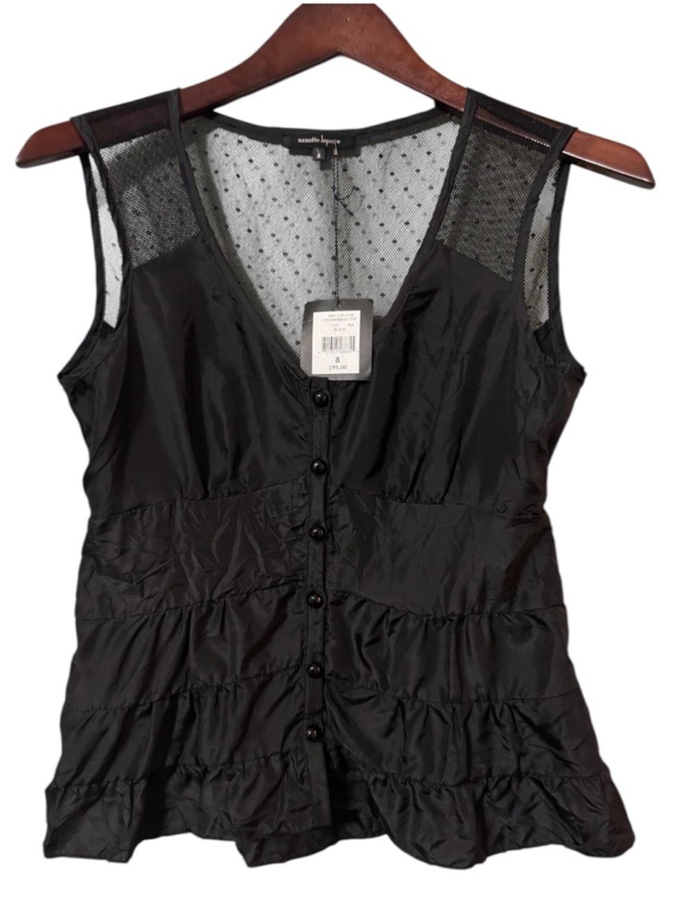 NWT Nanette Lepore Thunderbolt Top Black Mesh Ruffle Blouse Size 8